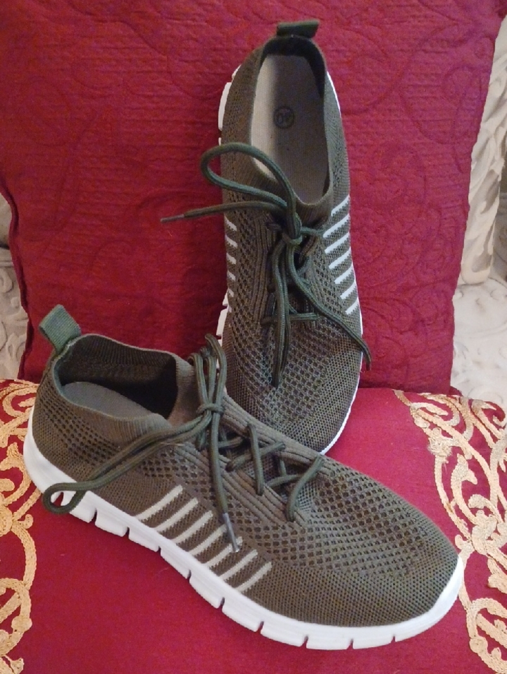 Women’s Olive Knit Lace-Up Sneakers - Comfortable Casual Shoes